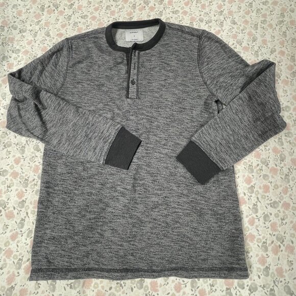 Old Navy Men's Medium Gray w Black Trim, Thick, Long Sleeve Shirt / Henley - Picture 1 of 11